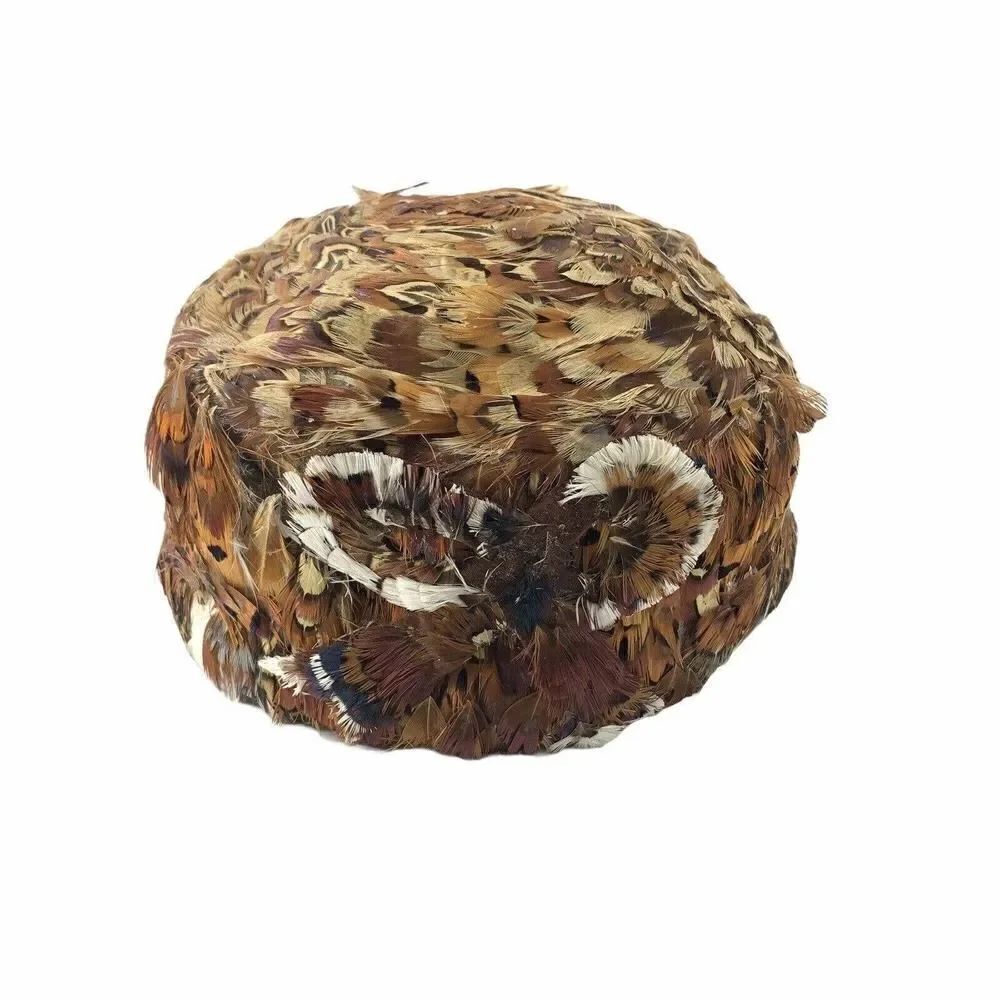 Vintage Pillbox Hat 60s Pheasant Feathers Handmade